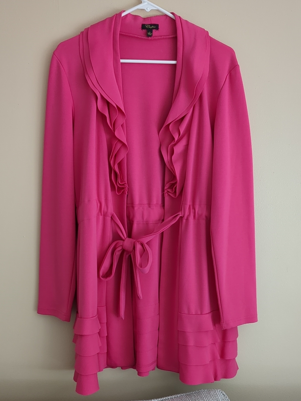 Large Cupio Hot Pink Ruffle Long Line Jacket